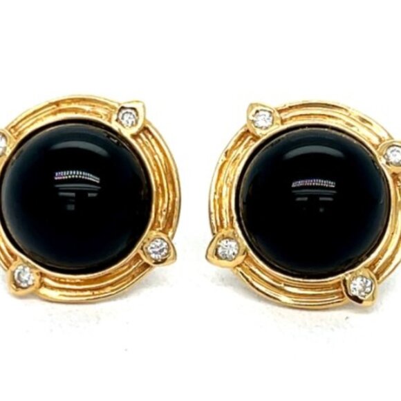 14K Fortunoff Diamond &Onyx Solid 14K Yellow Gold Earrings